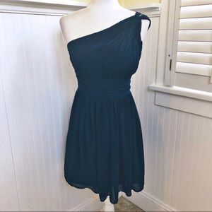 Bill Levkoff Navy Blue One-Shoulder Cocktail Dress